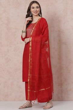 Red Solid Straight Suit Set image number 5